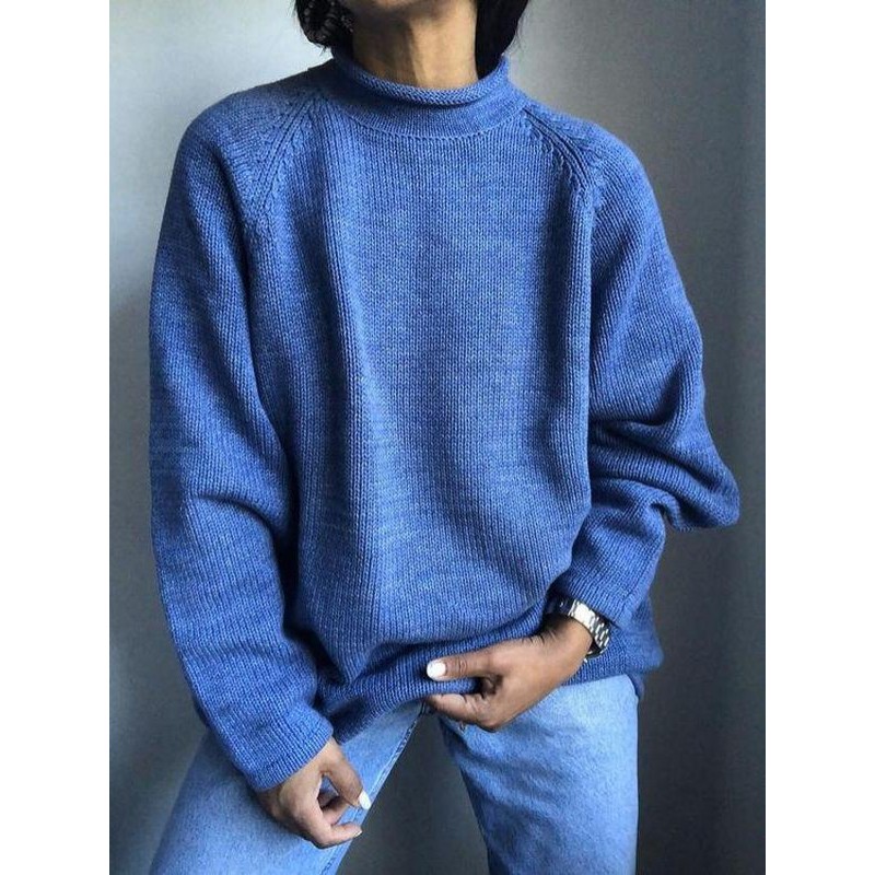 Trendy Blue Loose Long Sleeve Sweater