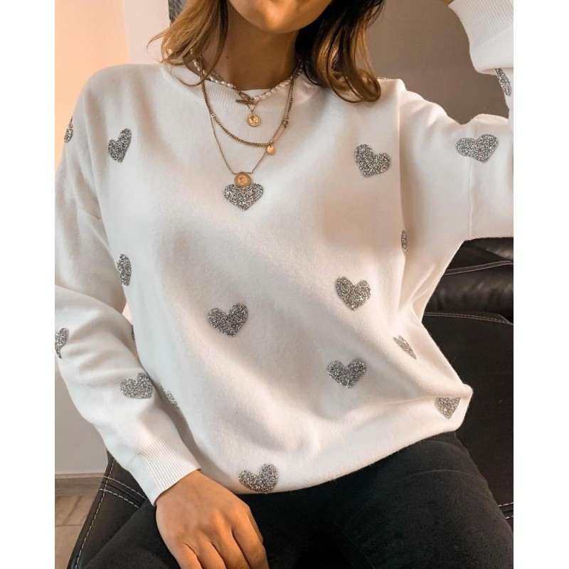 Trendy Heart Printed Loose Long Sleeve Sweater