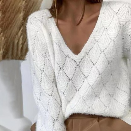 Trendy White Long Sleeve Sweater