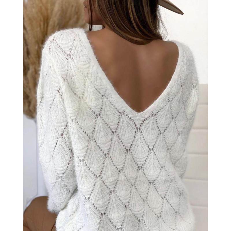 Trendy White Long Sleeve Sweater