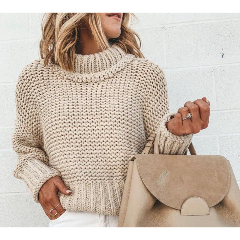 Wide Ribbed Edge Round Neck Long Sleeve Sweater