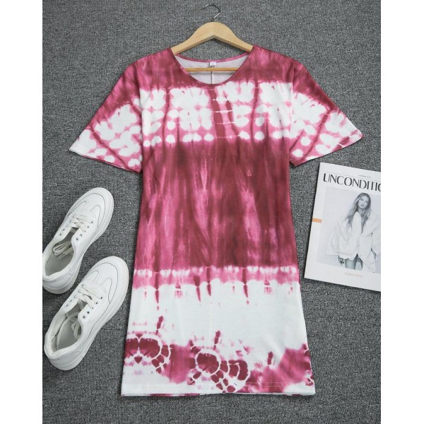 Chic Tie Dye Print Short Sleeve Mini Dress