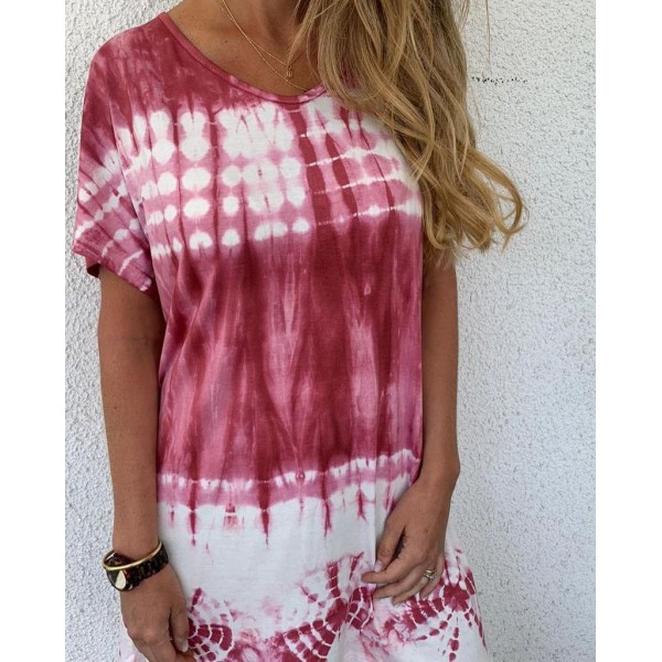 Chic Tie Dye Print Short Sleeve Mini Dress