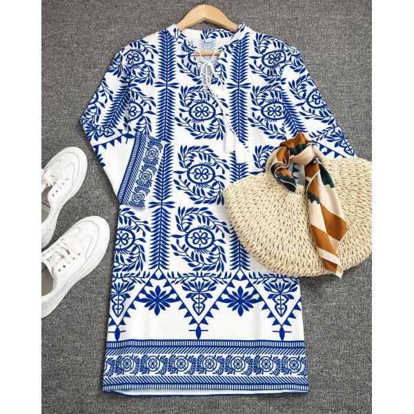 Chic V-Neck Print Mini Dress