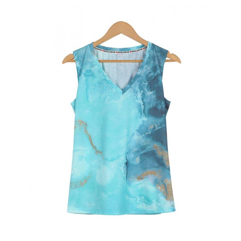 Fresh Print V-Neck Sleeveless Top