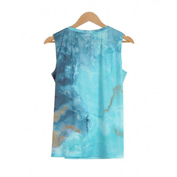 Fresh Print V-Neck Sleeveless Top