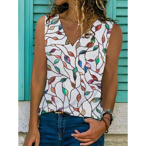 Showy Print V-Neck Sleeveless Top