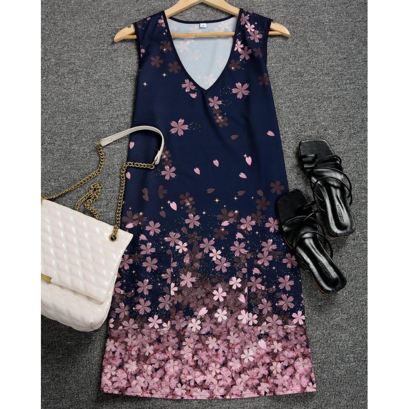 Special Floral Print Side Pocket Black Mini Dress