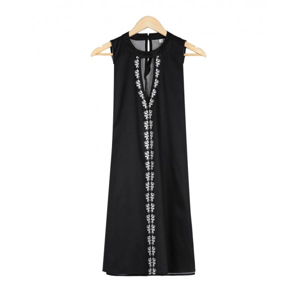 Chic Black Front Cut-Out Sleeveless Mini Dress