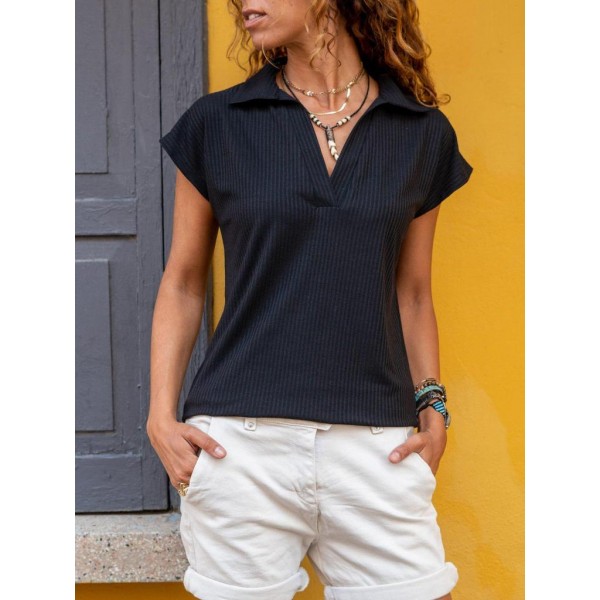 Modest Black V-Neck Short Sleeve Top