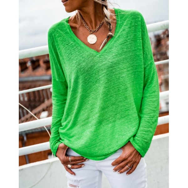 Stunning Green Plain Long Sleeve Top