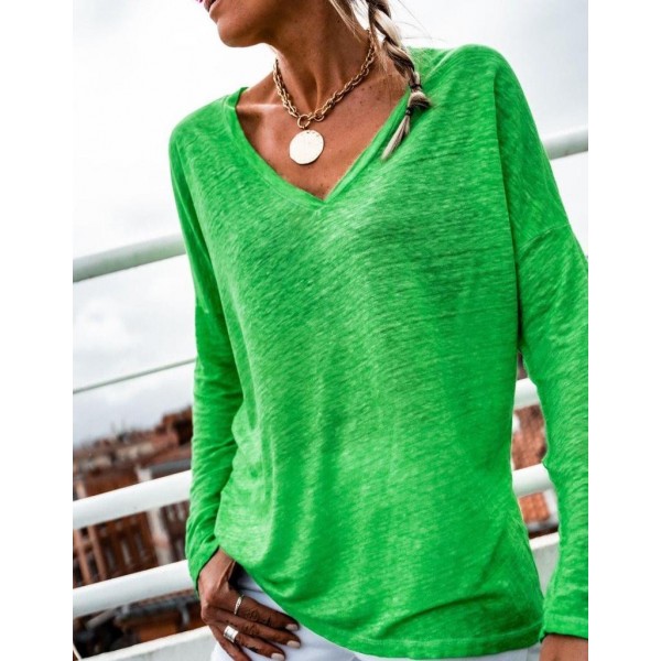 Stunning Green Plain Long Sleeve Top