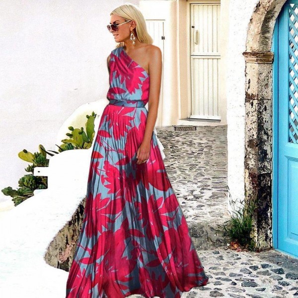 Glamorous Print Sleeveless One Shoulder Maxi Dress