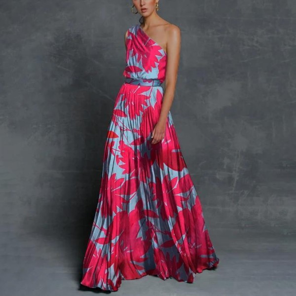 Glamorous Print Sleeveless One Shoulder Maxi Dress