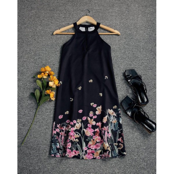 Elegant Floral Print Sleeveless Mini Dress