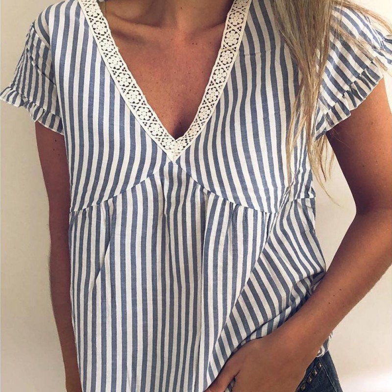 Classy Striped Print Short Sleeve Top