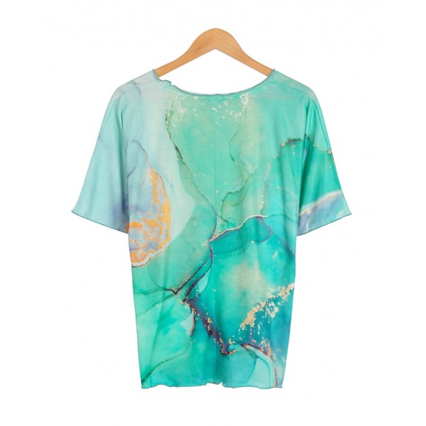 Distinctive Green Print Short Sleeve Top