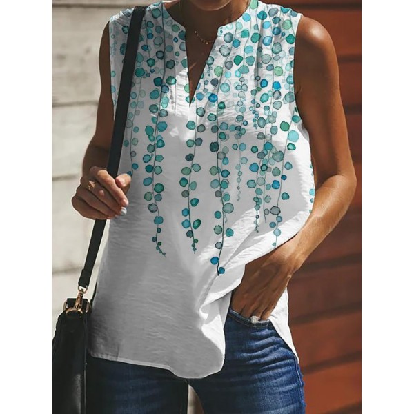 Casual V-Neck Print Sleeveless Top