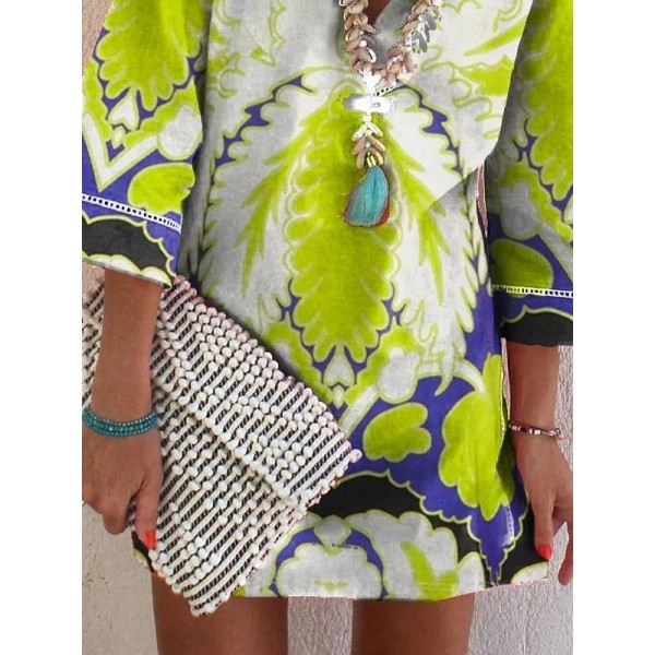 Groovy Print V-Neck Mini Dress