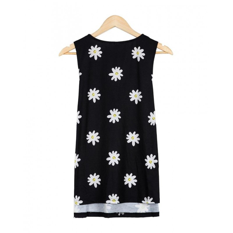 Simple V-Neck Print Sleeveless Top