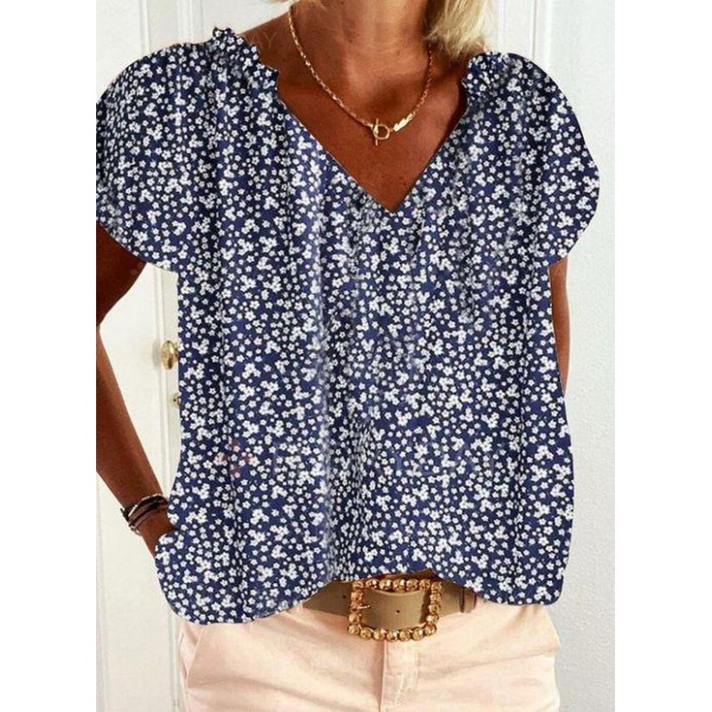 Comfy V-Neck Short Sleeve Blouse