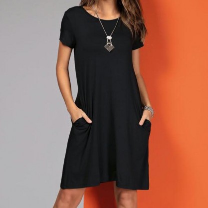 Basic Plain Short Sleeve Mini Dress