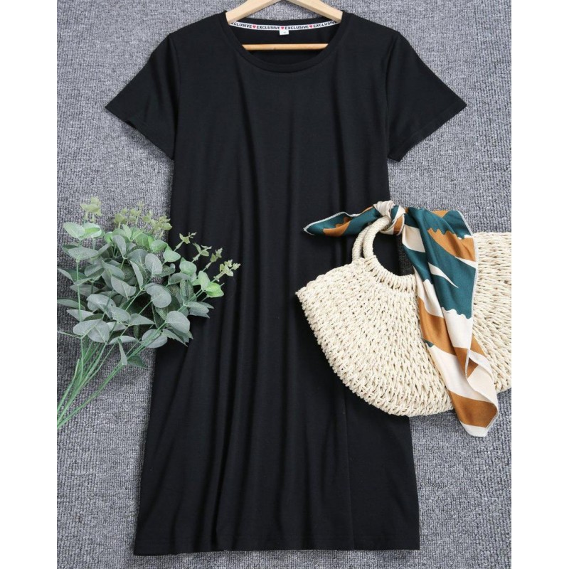 Basic Plain Short Sleeve Mini Dress