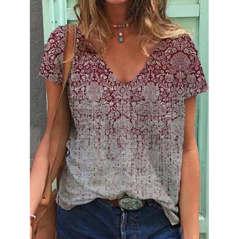 Vintage V-Neck Short Sleeve Top