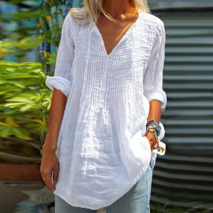 Comfy V-Neck Long Sleeve White Top