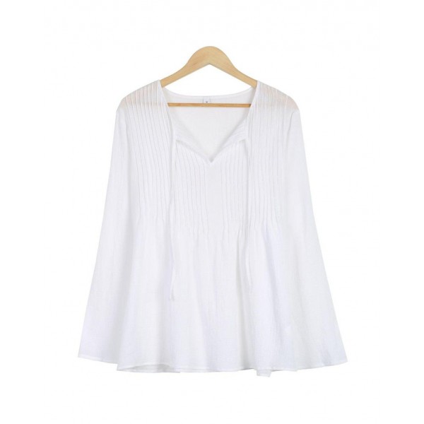 Comfy V-Neck Long Sleeve White Top