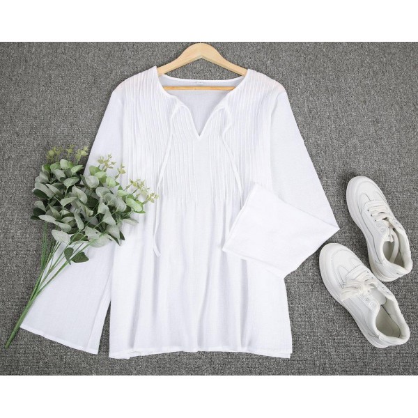 Comfy V-Neck Long Sleeve White Top