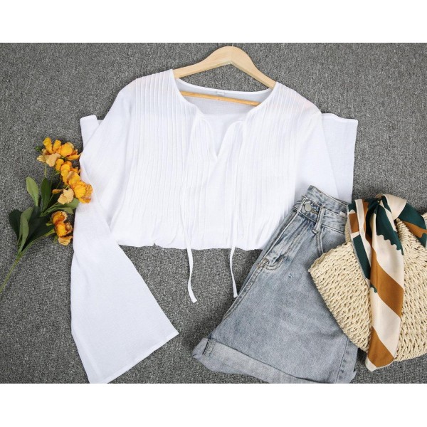 Comfy V-Neck Long Sleeve White Top