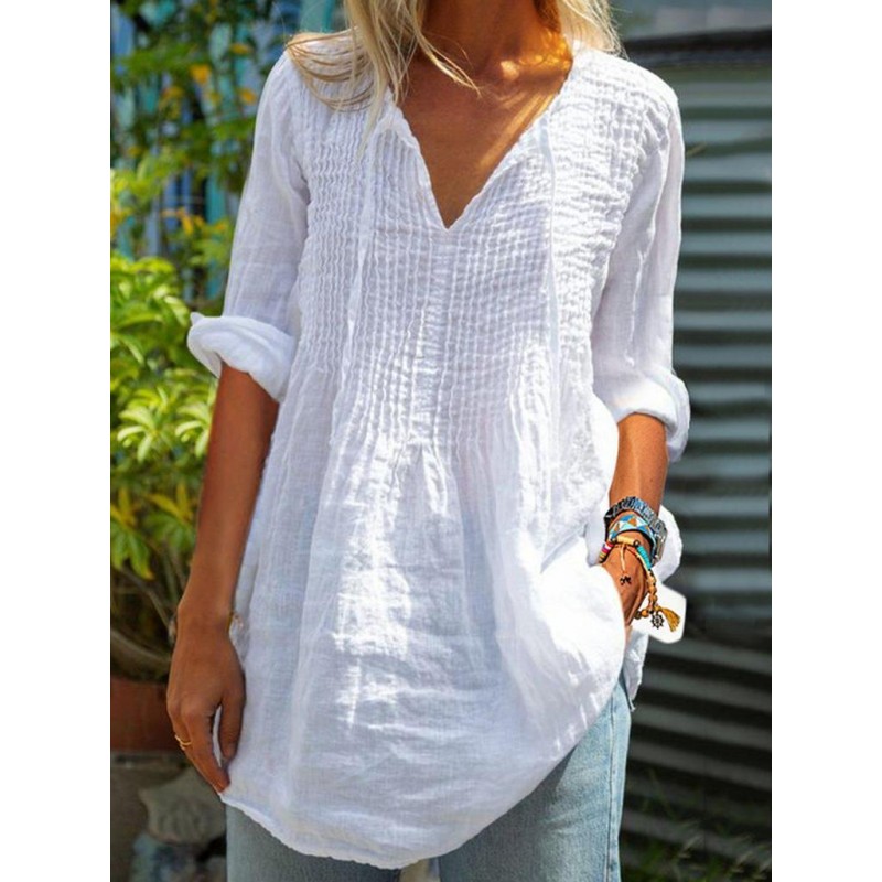 Comfy V-Neck Long Sleeve White Top