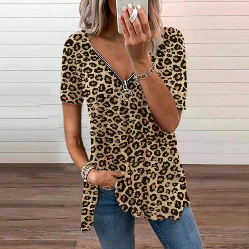 Wild Leopard Print Short Sleeve Top