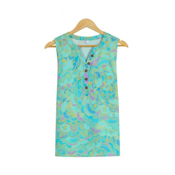 Casual Print V-Neck Sleeveless Top