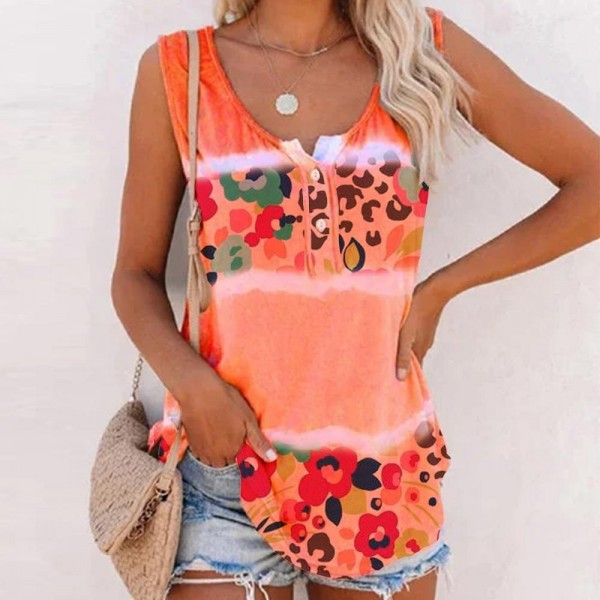 Chic Print V-Neck Sleeveless Top