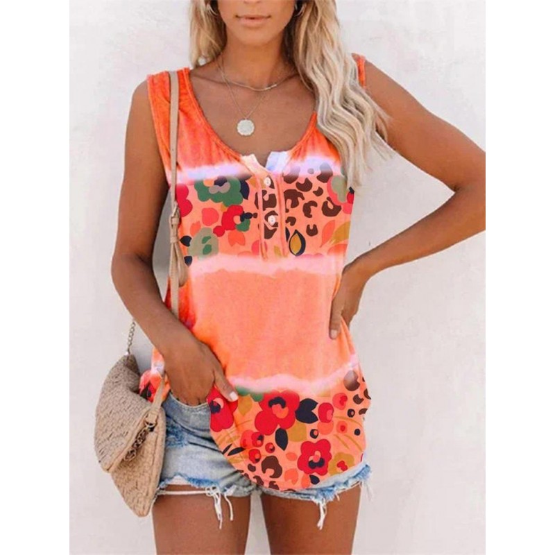 Chic Print V-Neck Sleeveless Top