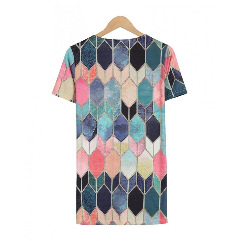 Groovy Geometric Print Short Sleeve Top