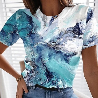 Romantic Print Round Neck Short Sleeve Top