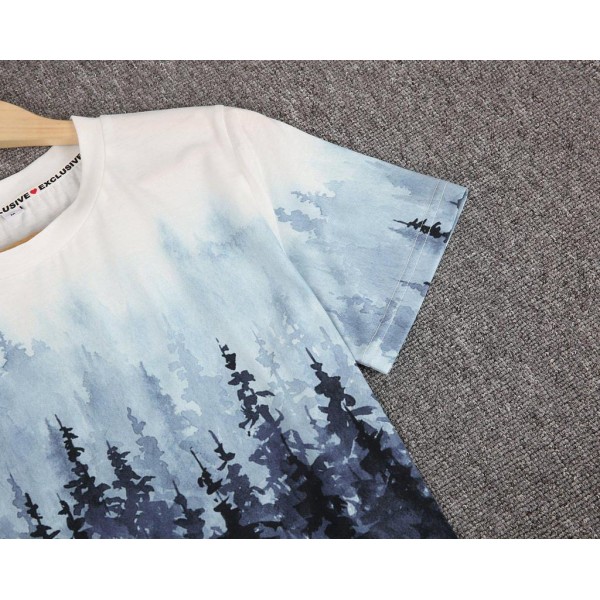 Romantic Landscape Print Short Sleeve Top