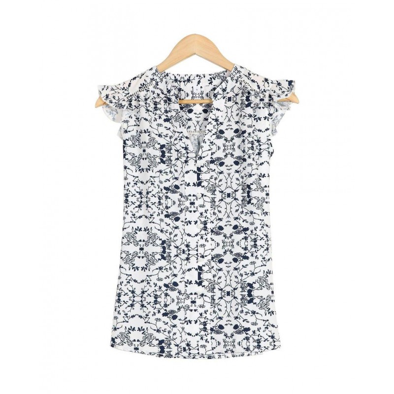 Fresh Print V-Neck Sleeveless Top