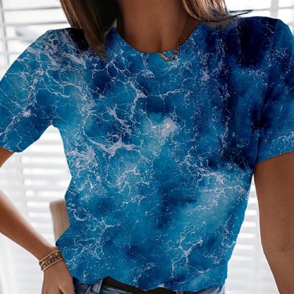 Mysterious Blue Print Short Sleeve Top