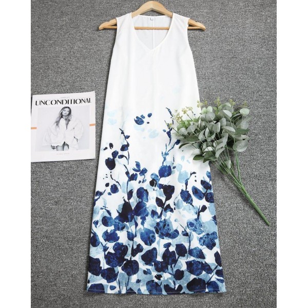 Vintage V-Neck Sleeveless Midi Dress