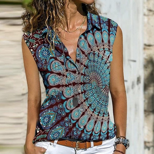 Chic V-Neck Print Sleeveless Top