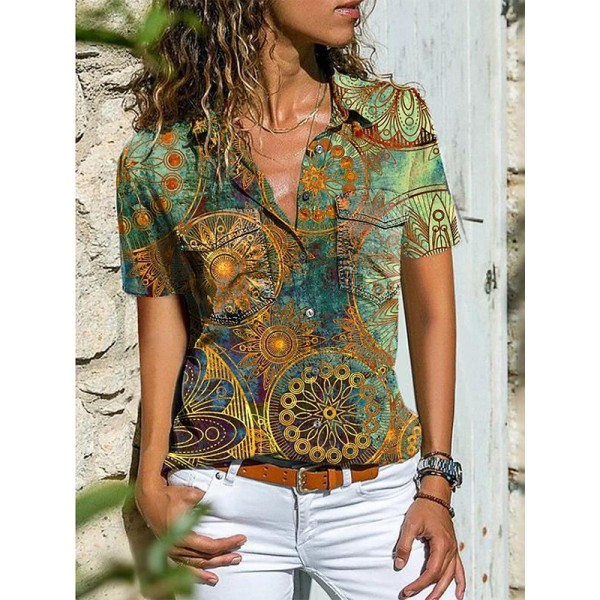 Elegant Print Short Sleeve Shirt