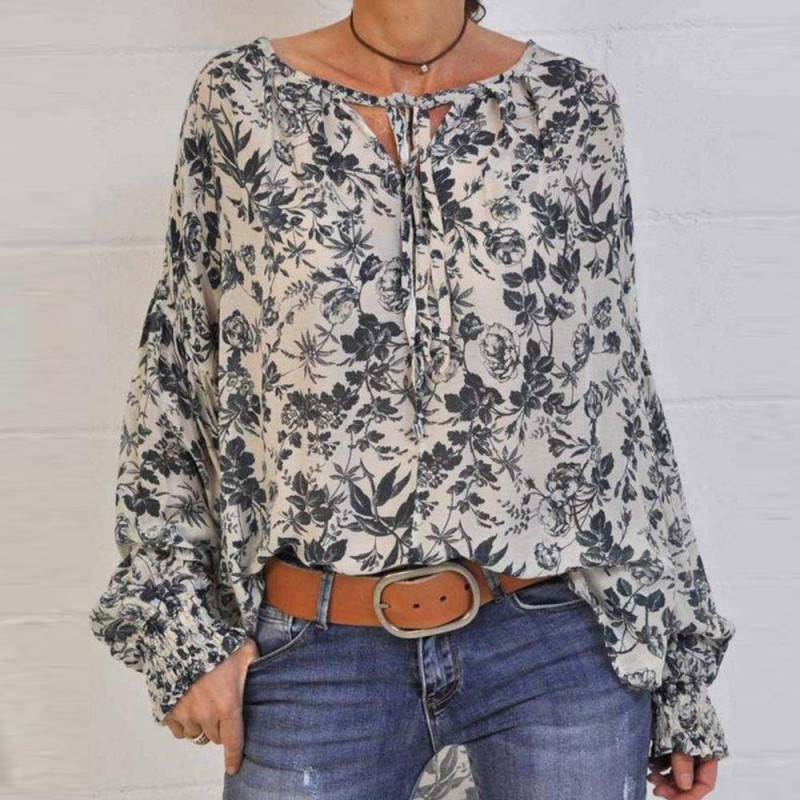 Ladylike Floral Print Long Sleeve Blouse