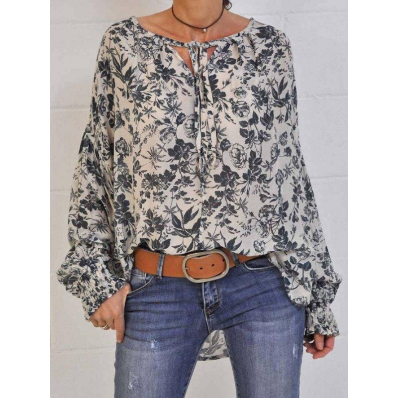 Ladylike Floral Print Long Sleeve Blouse