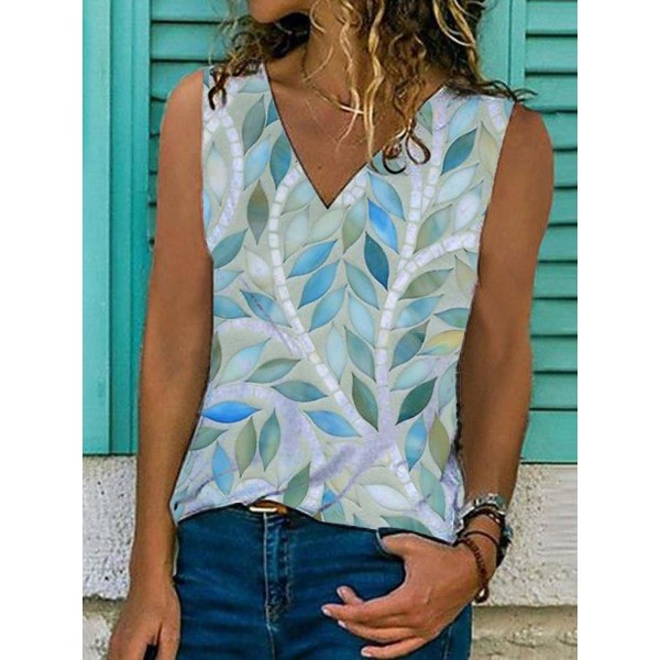 Groovy V-Neck Print Sleeveless Top