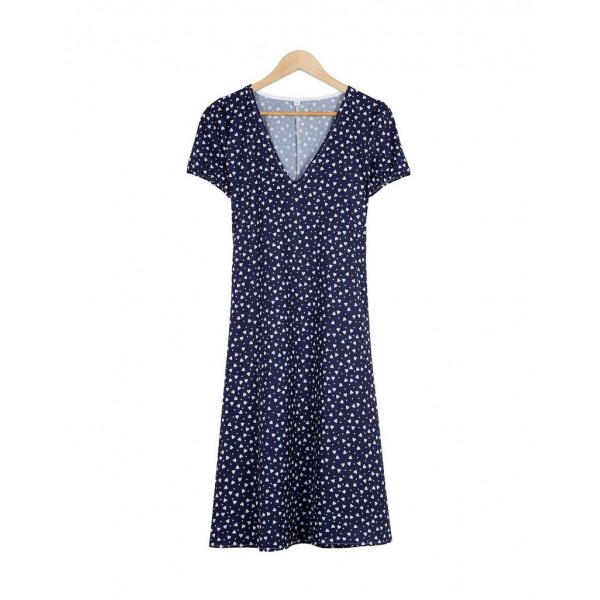 Elegant Print Short Sleeve Midi Dress