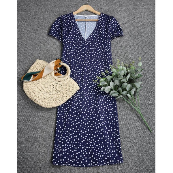 Elegant Print Short Sleeve Midi Dress